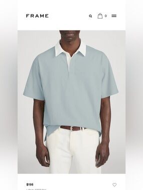Frame Denim Relaxed Polo in Light Blue with White Collar BRAND NEW WITH TAGS